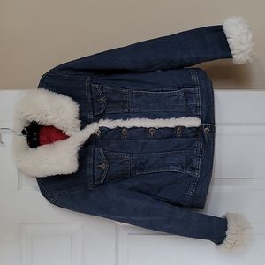 Arizona Jean Large Women's Denim Jacket Sherpa Edging  NWOT